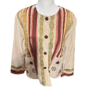 Mirasol Boho Jacket L Embroidered Floral Festival Artsy India Cotton Patchwork